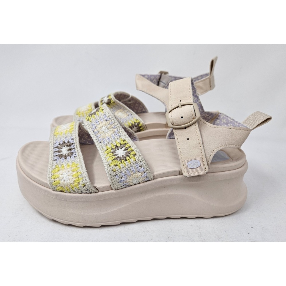 Hey Dude Delray Buckle Cottage Crochet Sandals Women's 6M Egret/Lavender NEW! - Picture 5 of 13